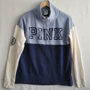 VS Pink 1/4 Zip Colorblock Womens Medium Pullover Sweatshirt Blue Comfy